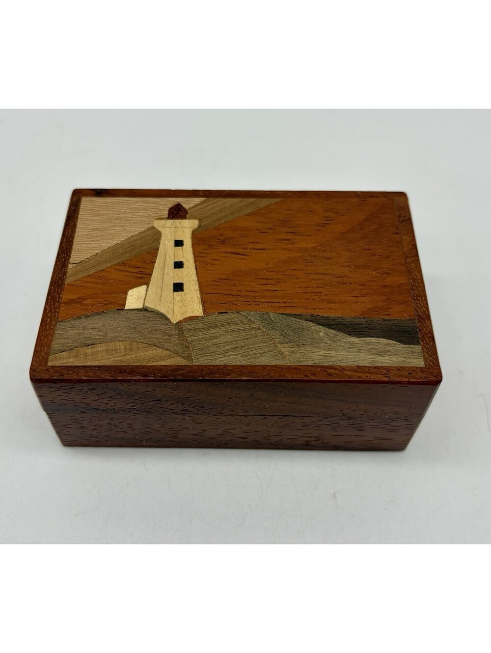 Inlay Lighthouse Wood Marquetry Trinket Box Handmade Inlaid Wooden Small Box